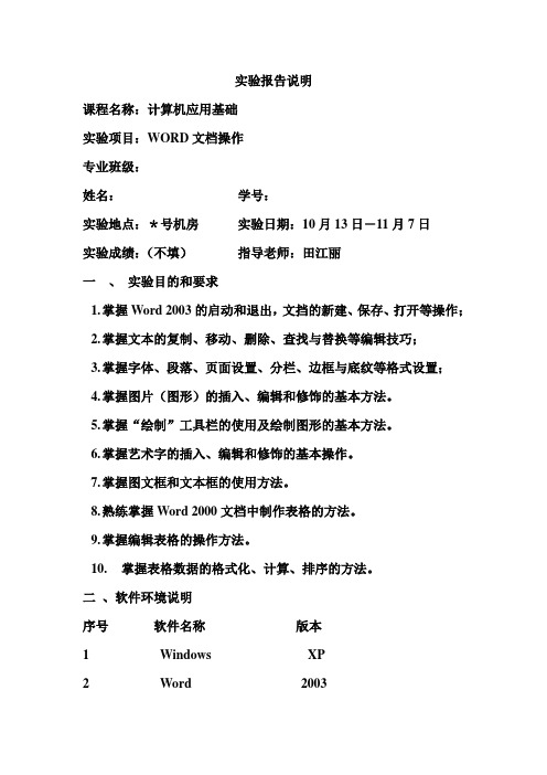 WORD实验报告说明