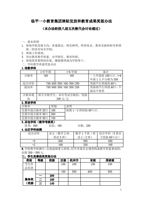 临平一小教育教学成果发放办法-杭州余杭区临平第一小学