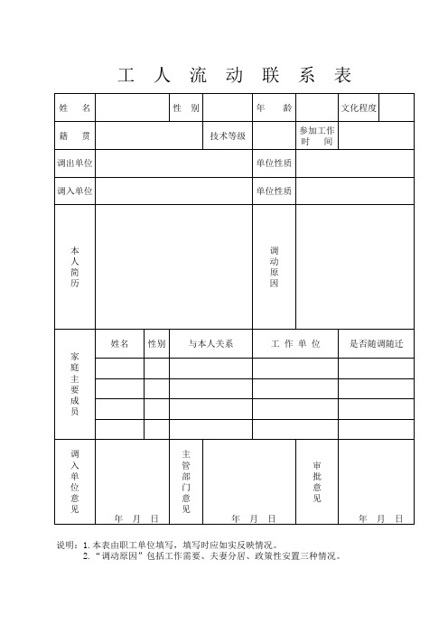 企业职工流动联系表