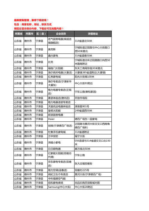 新版山东省德州市宁津县家用电器企业公司商家户名录单联系方式地址大全247家