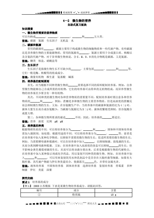 高中生物总复知识搜索与探究归纳：4-2 《微生物的营养》