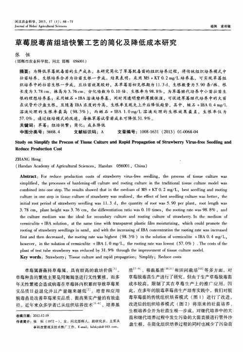 草莓脱毒苗组培快繁工艺的简化及降低成本研究