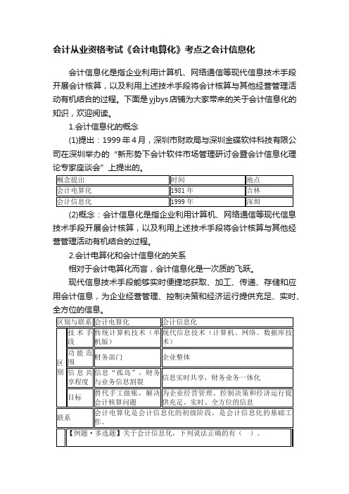 会计从业资格考试《会计电算化》考点之会计信息化