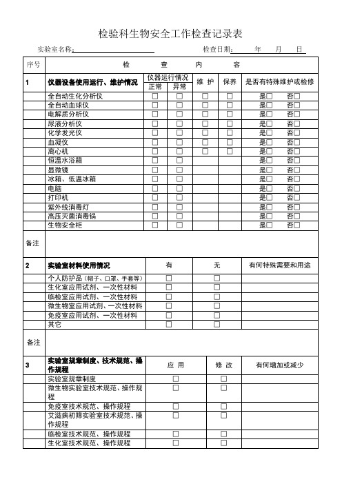 实验室生物安全工作检查记录表