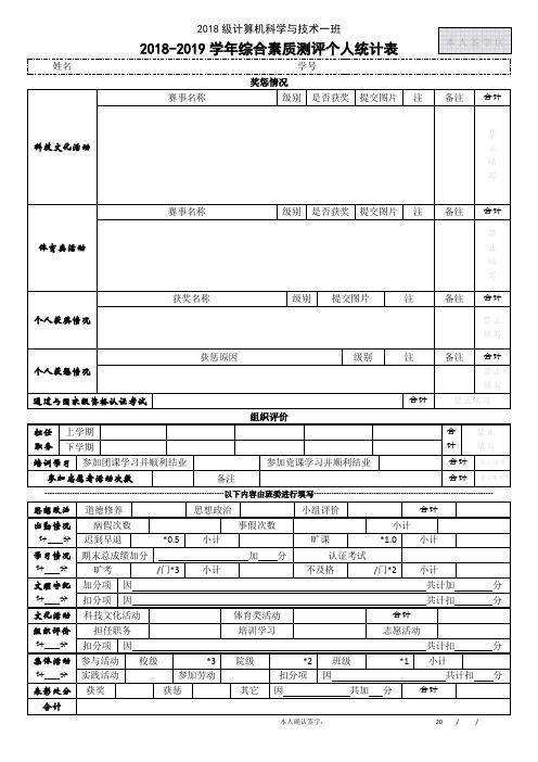 高校学年综合素质测评个人统计表(正)