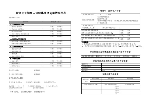 新办企业纳税人涉税事项综合申请受理表