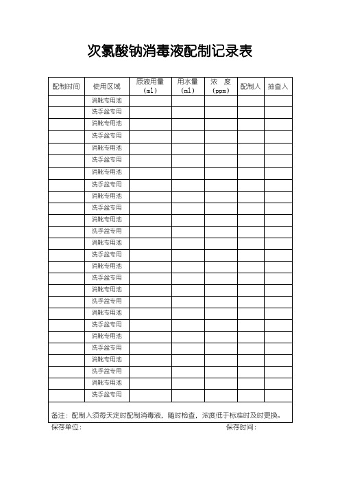 次氯酸钠消毒液配制记录表