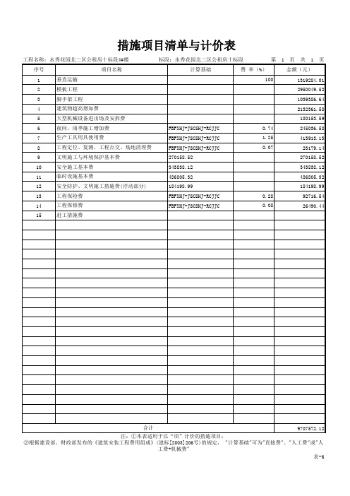 表-6 措施项目清单与计价表