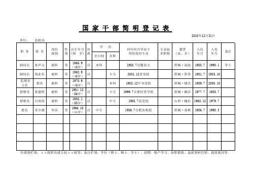 国家干部简明登记表