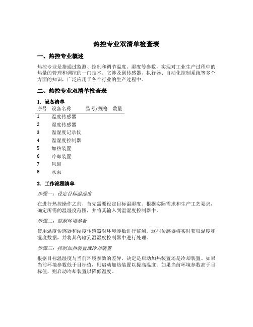 热控专业双清单检查表