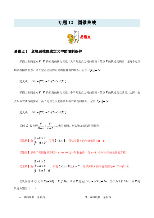 专题12  圆锥曲线 -备战2021年新高考数学易错点纠错笔记 (解析版)