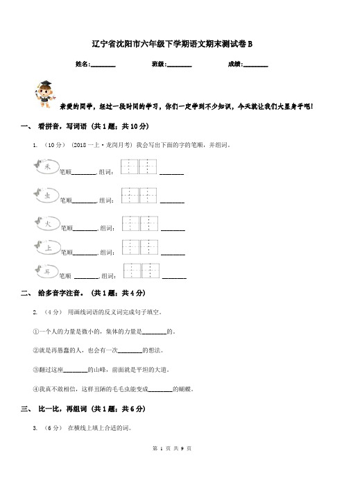 辽宁省沈阳市六年级下学期语文期末测试卷B