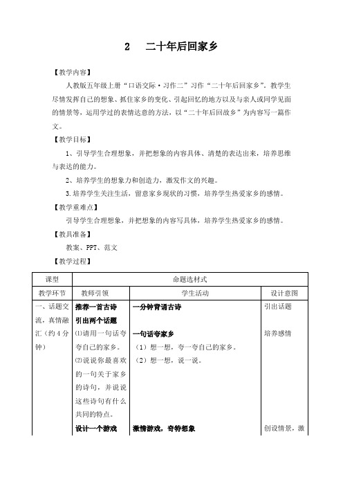 【作文教案】人教版五年级上册“口语交际 习作二” 二十年后回家乡