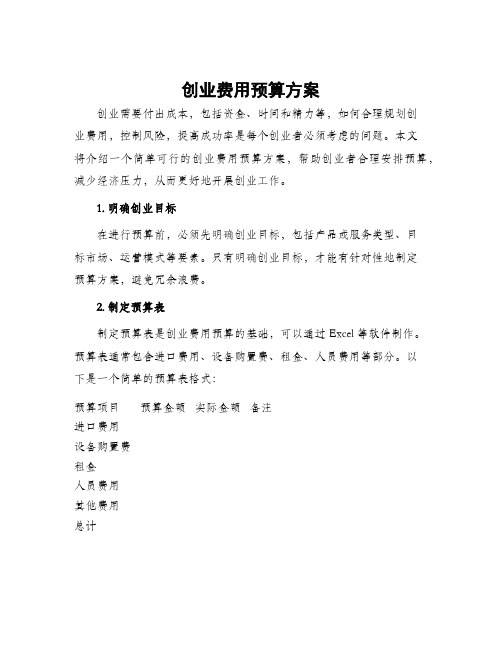 创业费用预算方案