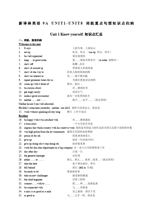 牛津译林九年级上学期英语知识点汇总