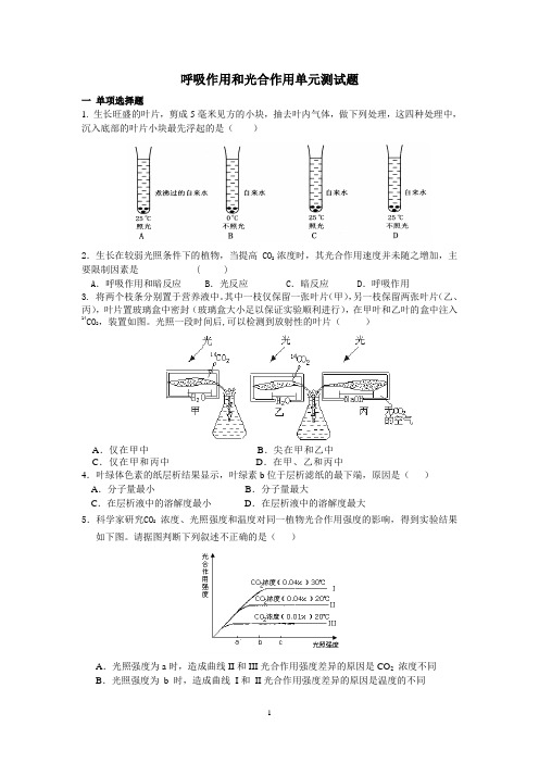 高一生物必修1“呼吸作用和光合作用”单元测试题