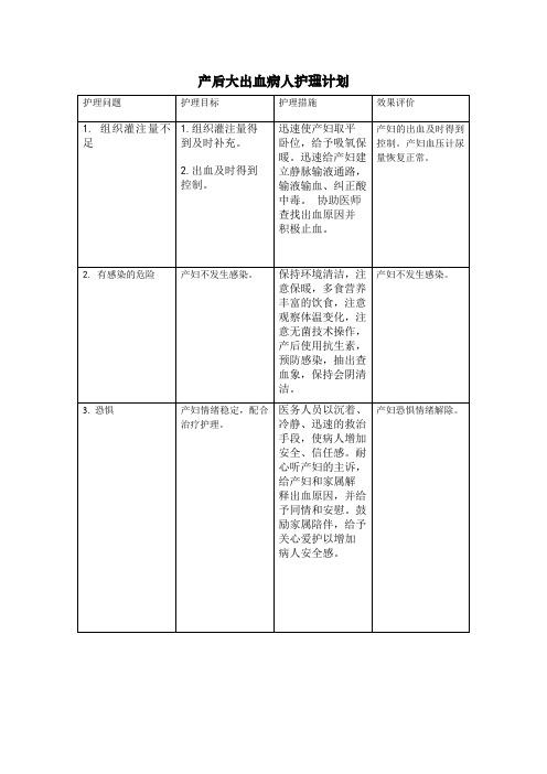 产后大出血病人护理计划