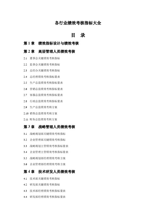 各行业绩效考核指标标准参考大全