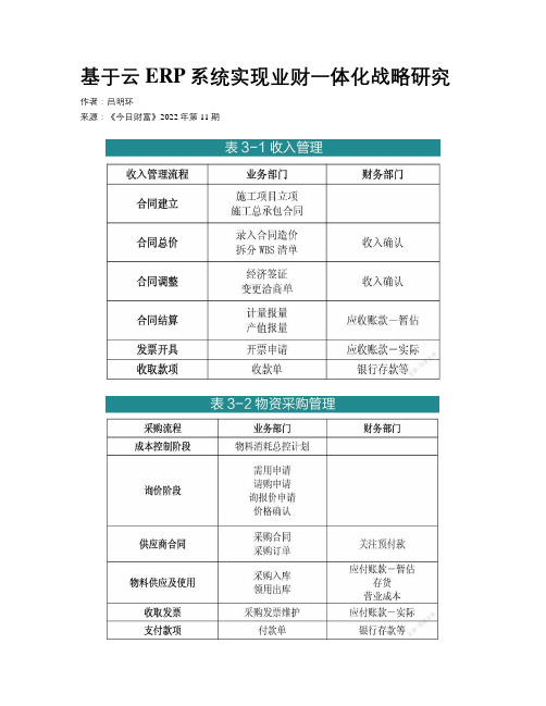 基于云ERP系统实现业财一体化战略研究