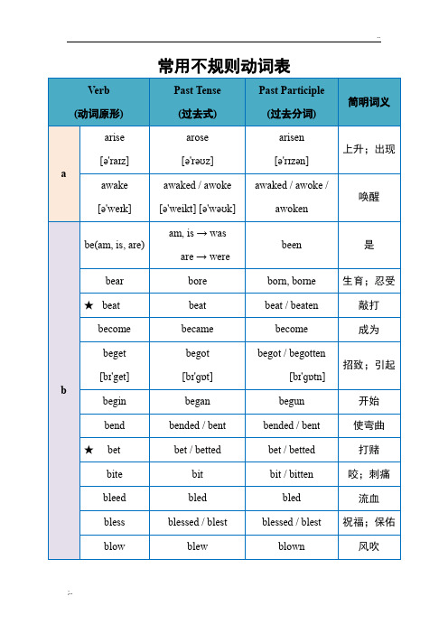 英语常用不规则动词表