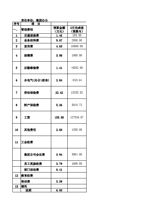 重庆某集团本部-人事行政中心费用预算表()---超有价值