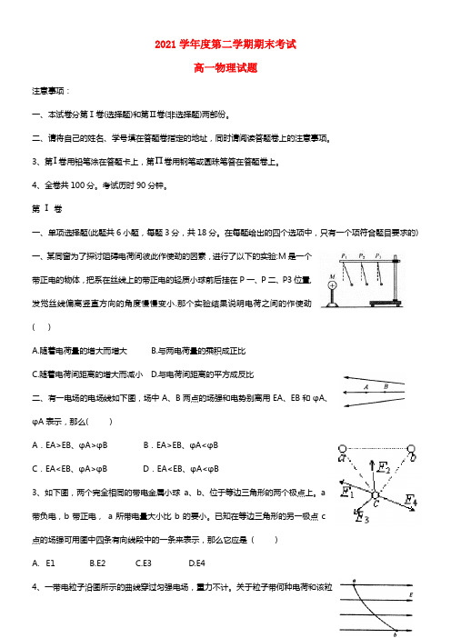 海南省海南中学高一物理下学期期末考试