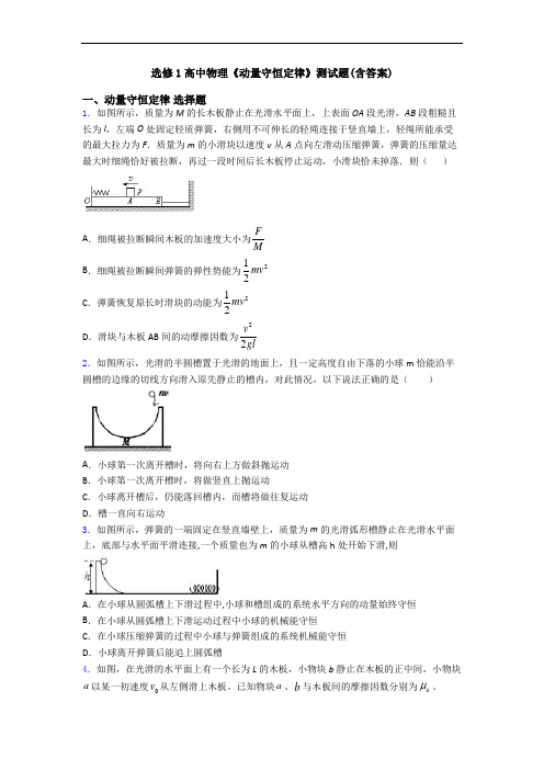 选修1高中物理《动量守恒定律》测试题(含答案)