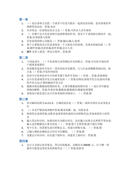 智慧树答案会计信息系统(山东联盟)知到课后答案章节测试2022年