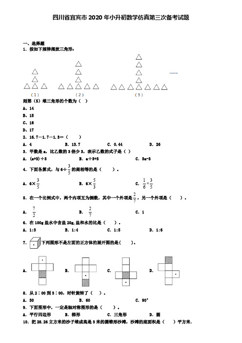 四川省宜宾市2020年小升初数学仿真第三次备考试题