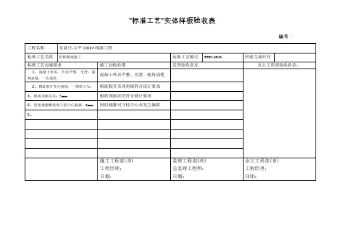 标准工艺实体样板表