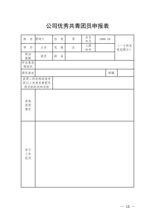 公司优秀共青团员申报表