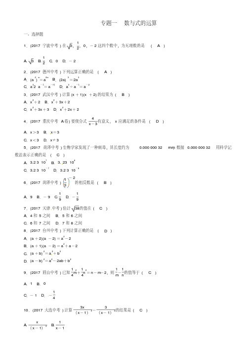 河北省2018年中考数学总复习第二编专题突破篇专题1数与式的运算精练试题及答案