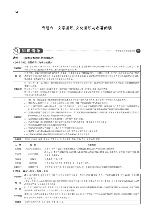 2018年中考语文总复习第一部分基础知识积累与运用专题六文学常识、文化常识与名著阅读(讲解部分)(pdf)