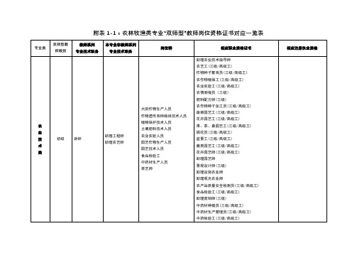 “双师型”教师岗位资格证书对应一览表