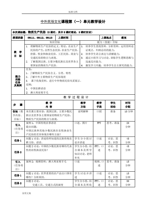 中外民俗文化教案设计(单元设计)