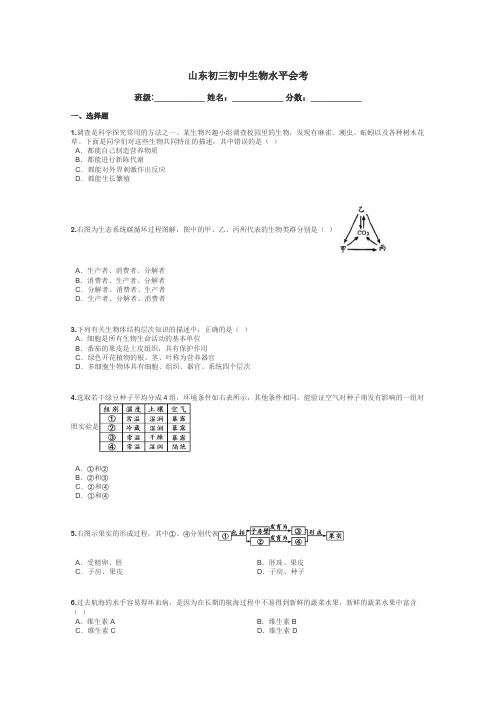 山东初三初中生物水平会考带答案解析
