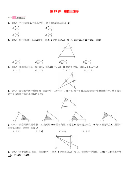 云南省曲靖市师宗县2018届中考数学横向复习 第四单元 图形的初步认识与三角形 第19讲 相似三角形
