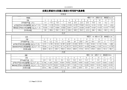 全国主要城太阳能辐照资料全