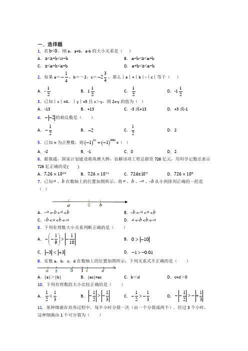 杭州绿城育华学校七年级数学上册第一单元《有理数》经典习题(培优专题)