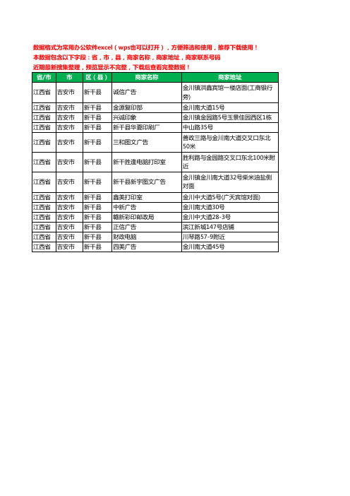 2020新版江西省吉安市新干县打印工商企业公司商家名录名单联系电话号码地址大全13家