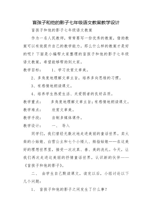 盲孩子和他的影子七年级语文教案教学设计