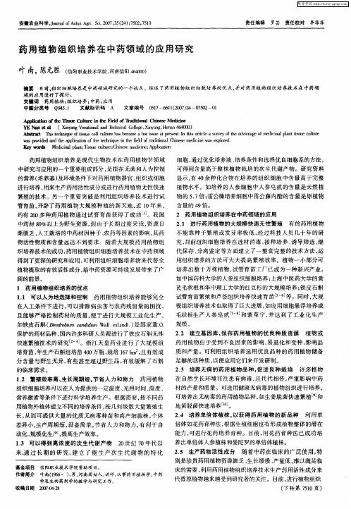 药用植物组织培养在中药领域的应用研究