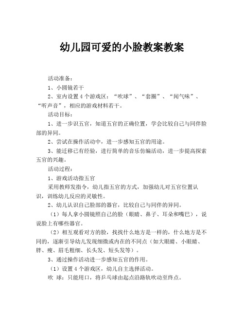 幼儿园可爱的小脸教案教案