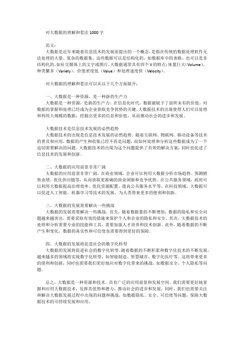 对大数据的理解和看法1000字