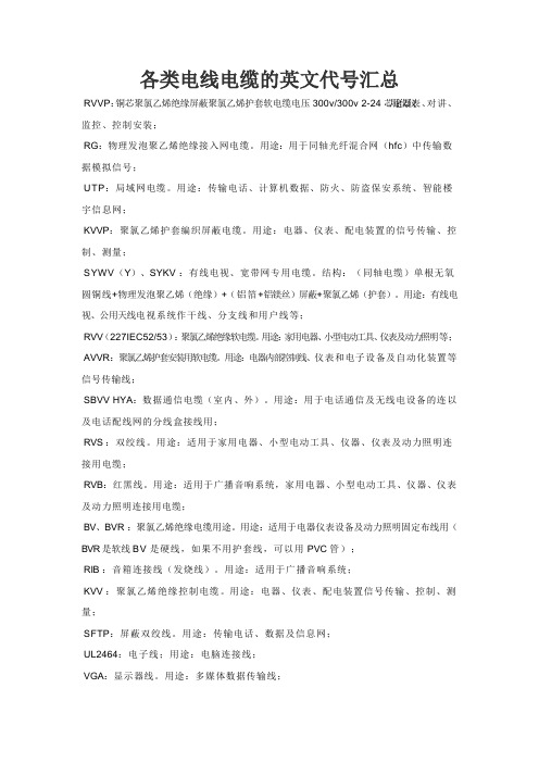 各类电线电缆的英文代号汇总