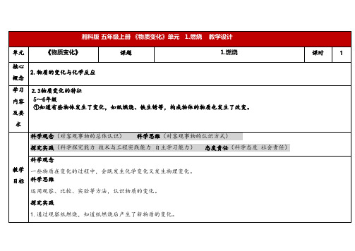 2024年湘教版五年级科学上册4.1燃烧(教案)