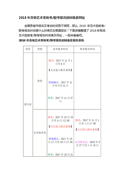 2018年各地艺术类统考联考报名时间表及网址