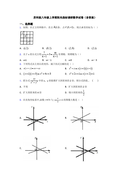 苏科版八年级上学期阳光指标调研数学试卷(含答案)