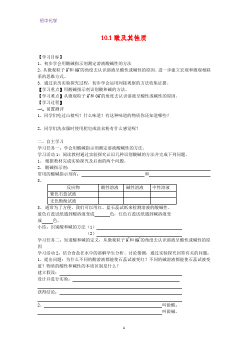 初中化学学案3：10.1 酸及其性质