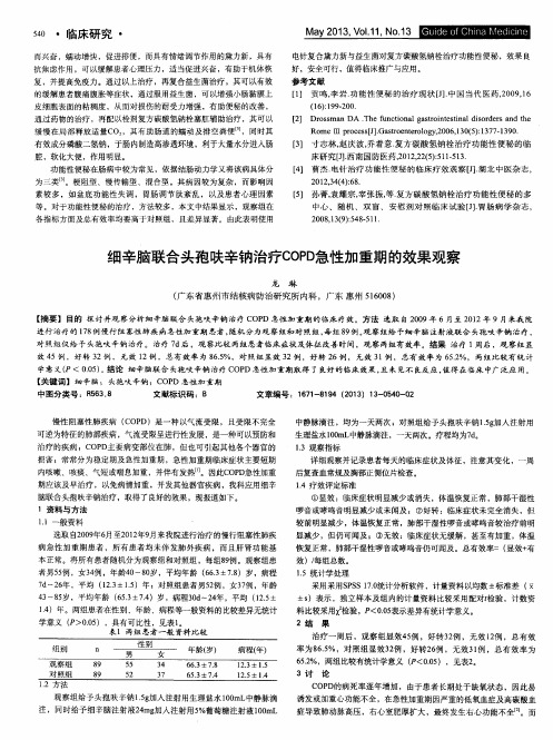 细辛脑联合头孢呋辛钠治疗COPD急性加重期的效果观察